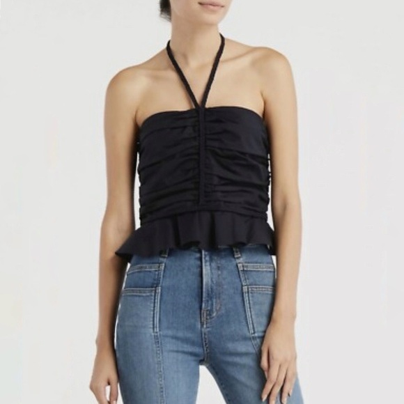 Veronica Beard Tops - Veronica Beard Arienne Ruched Top Size 10 Cotton Halter Braided Resort Blouse